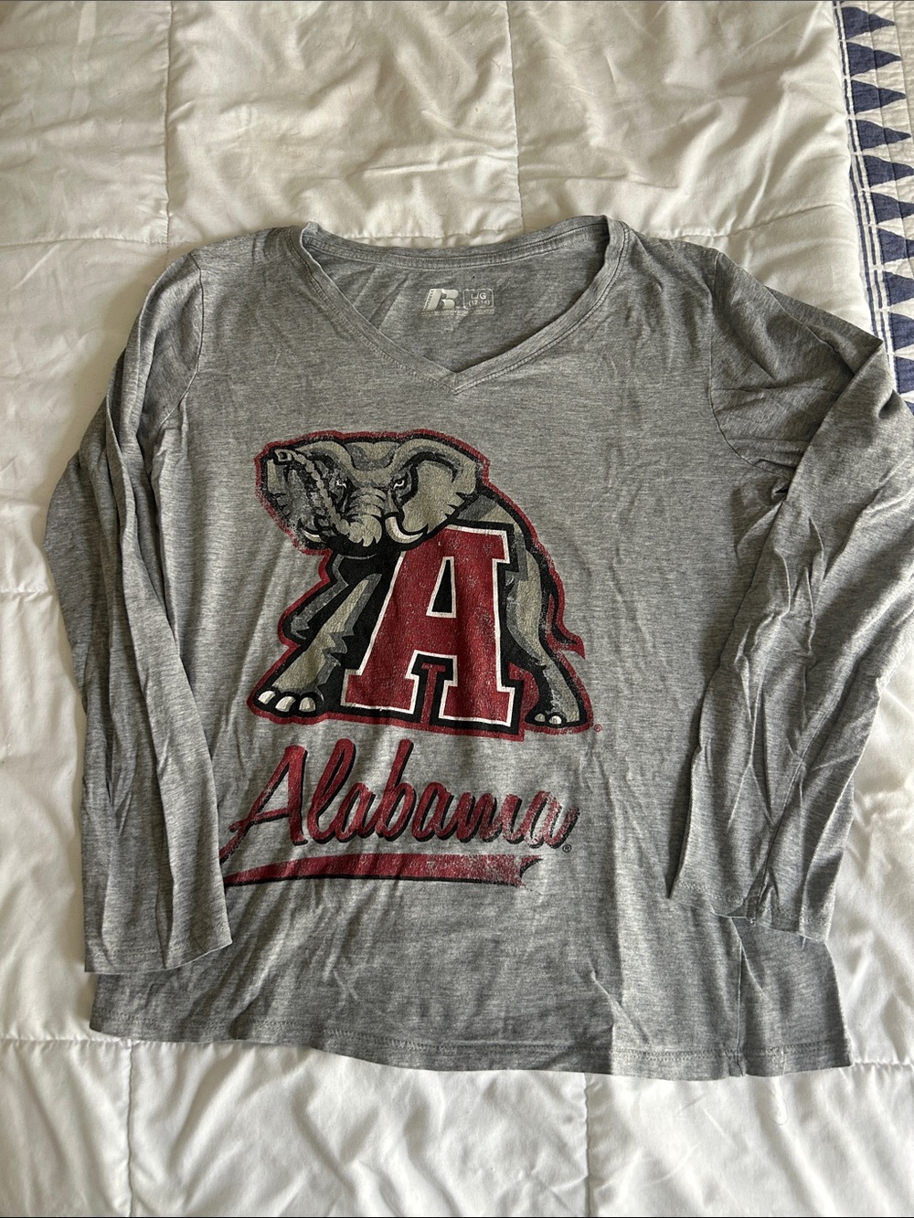 Russell Athletic Grey Long-Sleeve Alabama Elephant Tee with Crimson A